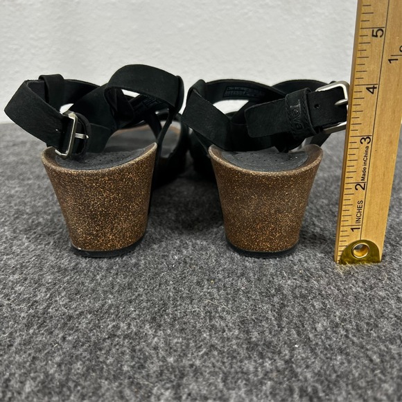 Teva Mahonia Wedge Sandals Cross Strap Black Leather Women's 9.5 - Picture 4 of 9